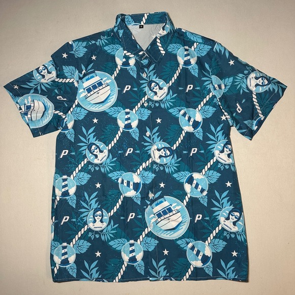 Progressive Flo Insurance Hawaiian Shirt Men's Medium Blue Nautical Promo AOP